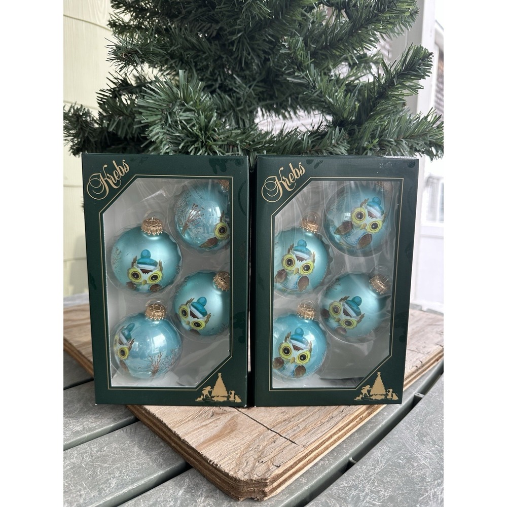8‎ NEW Christmas by Krebs Blue Owl 2.5" Glass Ball Ornaments
